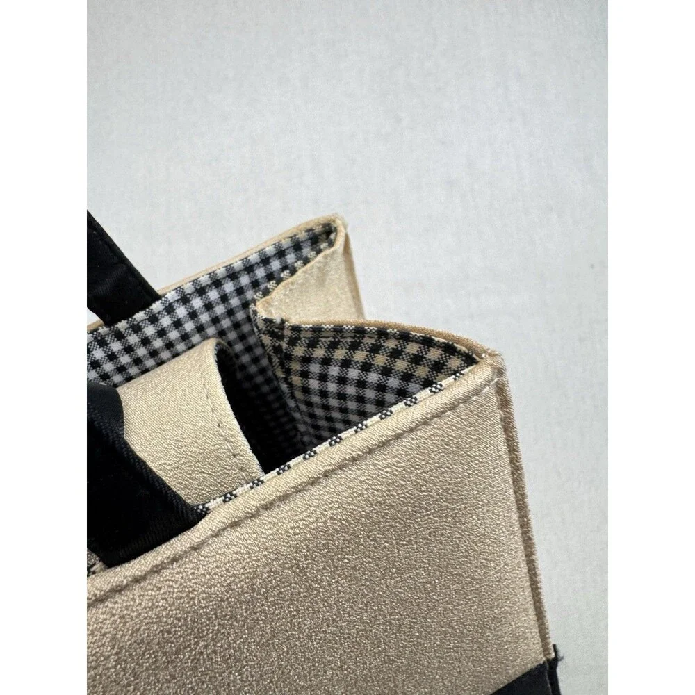 Kate Spade New York Gold Black Tote Bag & Gingham Zip Pouch Bow Canvas Large